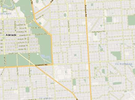 A topographic map of Adelaide