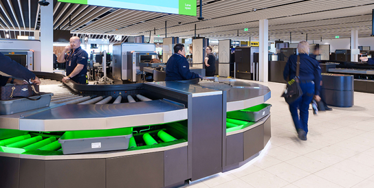 A security officer outside the screening point at Adelaide Airport