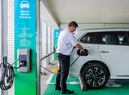 A person charging their electric vehicle