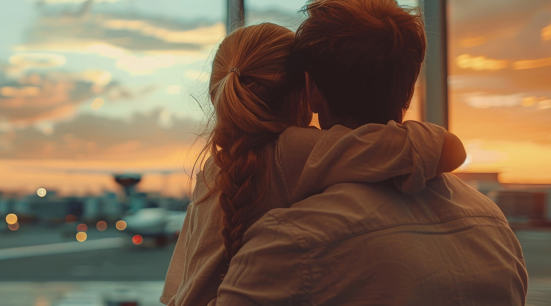 two people hugging at Adelaide Airport