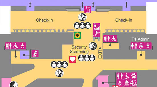 A snapshot of a sensory map from Adelaide Airport showing crowded areas and those with high sound
