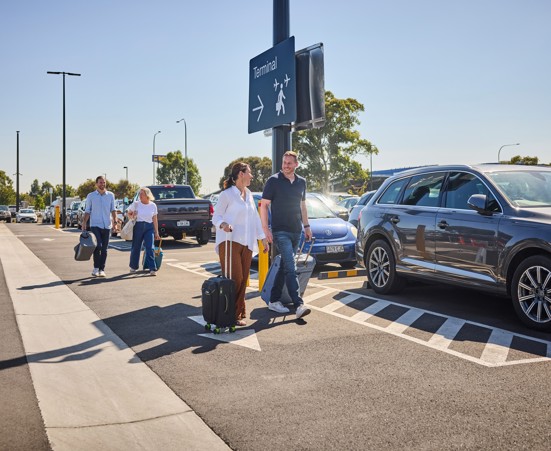 People walking through the P2 Parking lot at Adelaide Airport