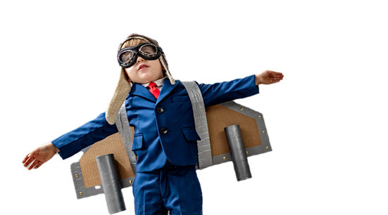 child wearing cardboard wings