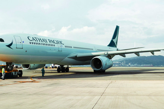 cathay pacific plane on tarmac