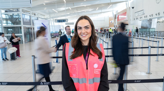A passenger goes through security
