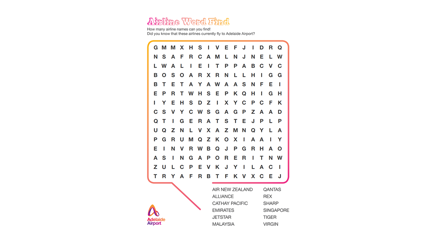 kids word finder game with airlines