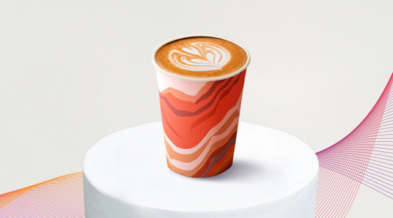 Takeaway coffee cup in Adelaide Airport branding