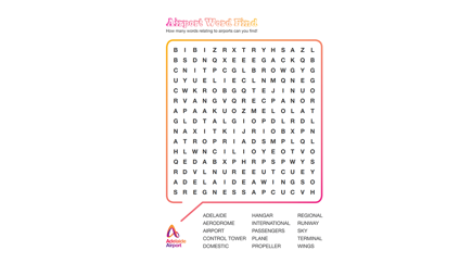 kids word finder game with airport names