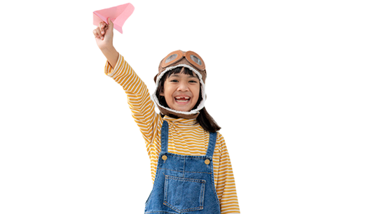 child holding paper plane