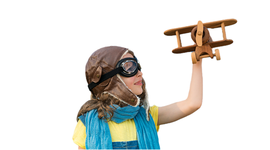 child holding wooden plane
